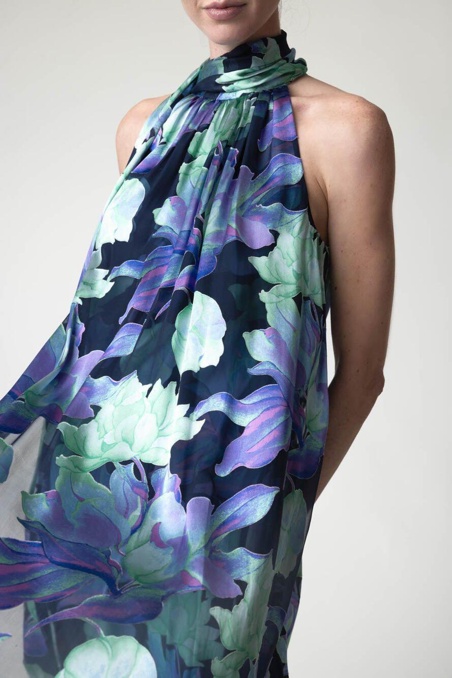 Christy Lynn Rosa Halter Dress in Midnight Waterlily XS